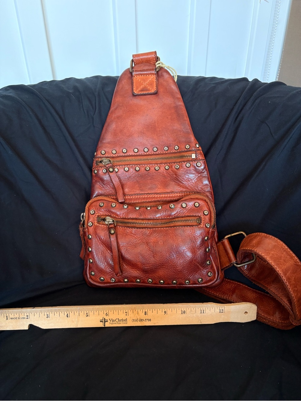 Spaghetti Western Brown Leather Studded Sling Bag - Casual Crossbody